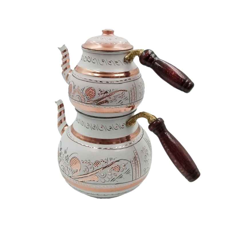 Anka ANK.IBÇ01 0,5 + 1,5 Litre Beyaz Bakır İşlemeli Çaydanlık